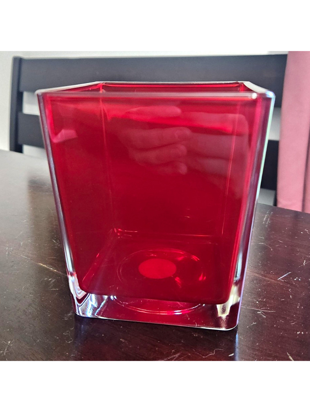 Teleflora Red & Clear Square Glass Flower Vase Made in Poland